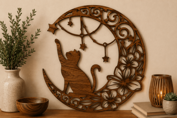 Download Moon Cat Wall Art SVG Laser Cut File - Wall Collection