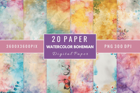 Download Watercolor Bohemian Digital Paper Bundle - Premium Bundle